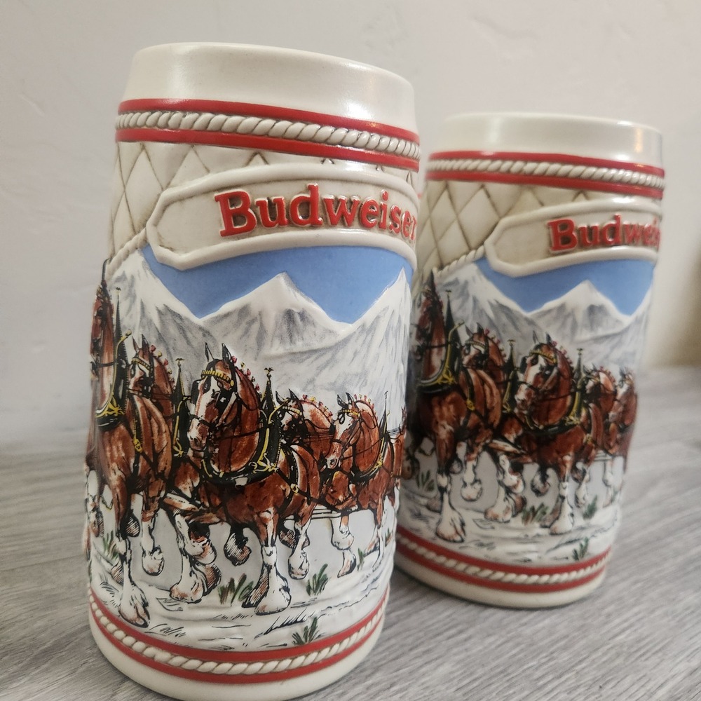 Vintage Budweiser Clydesdale Stein Limited Edition 1985 Set of 2 Ceramic Classic